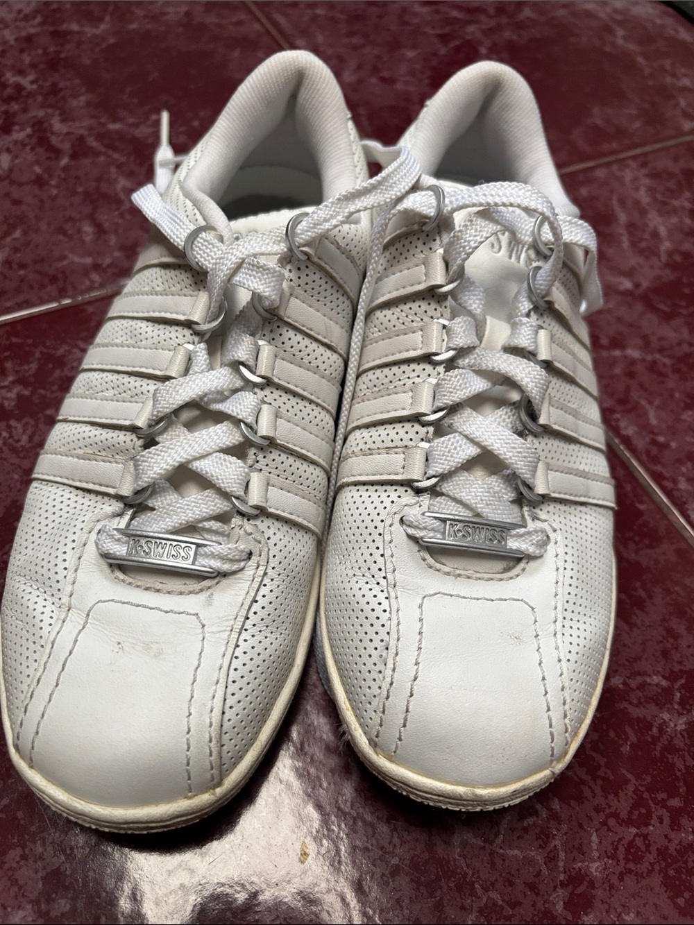 K-Swiss White Leather Lace-Up Sneakers